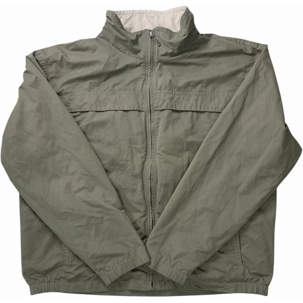 Columbia Sportswear Windbreaker Jacket Y2K XL Olive Green‎ Lightweight Full Zip